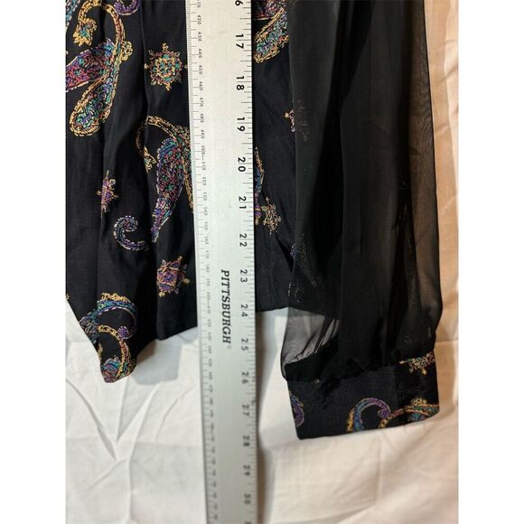 Tina Barrie VTG Black Paisley Midi Skirt & Top Set Sheer Sleeves Boho Retro Glam - Picture 10 of 13